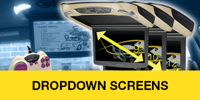 Dropdown monitor screens for in-car entertainment